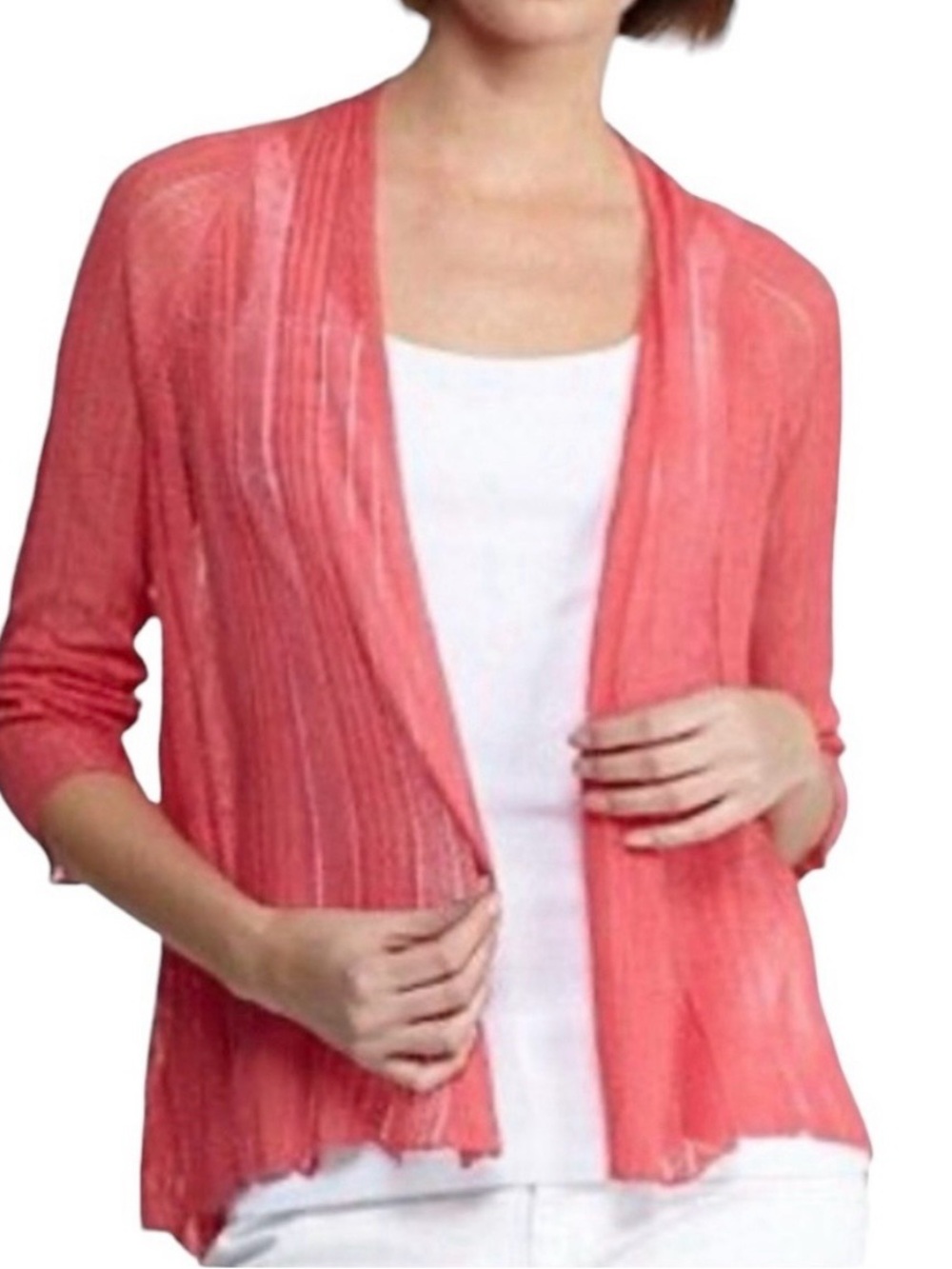 Eileen Fisher Linen Silk knit open cardigan Sz M